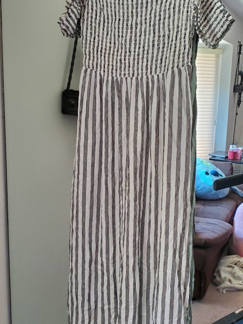 Striped Midi Dress in White and Gray